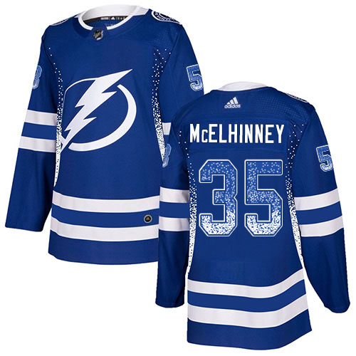 Adidas Tampa Bay Lightning Men #35 Curtis McElhinney Blue Home Authentic Drift Fashion Stitched NHL Jersey